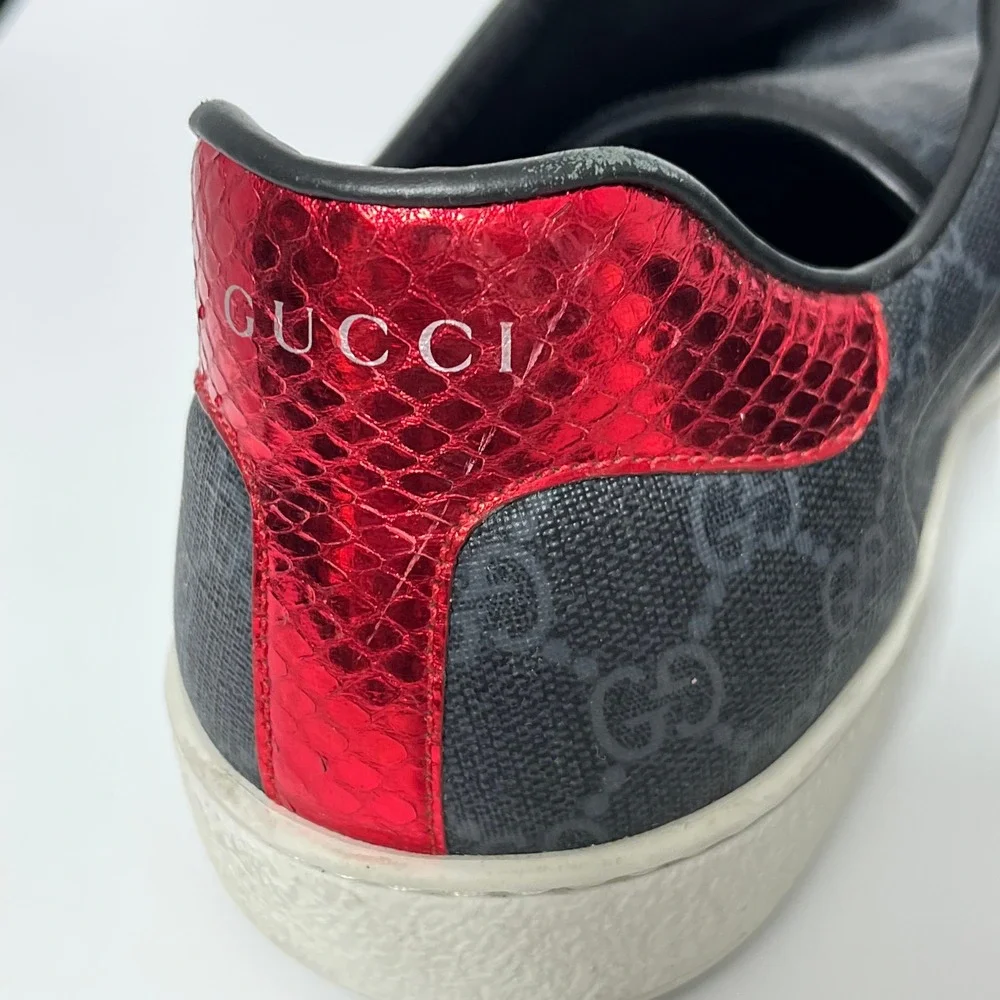 Gucci Ace GG Supreme Monogram Sneakers Grey Red Blue Web 429446 Mens 13